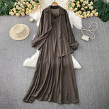 Lazy Wind Leisure Two Sets Of Women Loose Outside Thin Long-Sleeved Shirt Cover Skinny Sling Dress