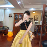 Yellow High-Waisted Half-Dress Woman's Summer Thin A-Dress Loose Waist-Hanging Long Umbrella Skirt