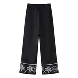 2025 Summer New Women's Collar Short-Sleeved Embroidered Shirt Tight High-Rise Straight Trouser Set High-Waist Design