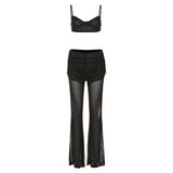 2025 Spring And Summer New Women's Solid Color Sexy Breast Sling Vest Micro-Horn Trousers Set