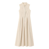 New Women's Fashion Round Collar Sleeveless Waist-Lens Dress
