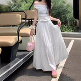 Large-Size White Half-Dress Women's A-Shaped Skirt In The Long Umbrella Skirt Autumn Small Tall Waist Thin Skirt