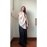 Spice Girls Design Feel Hanging Neck Vest Bare Shoulder Dress Female Summer New Temperament Loose Broad Legs Casual Pants Set