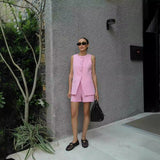 Spring And Summer New High-Rise Thin Sicilian Vest Wearing Loose Shorts Two Sets
