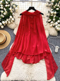 Light Luxury Famous Woman Hanging Neck Ribbon Woman 2025 Summer Atmosphere Feeling Thin Irregular Chiffon Shirt