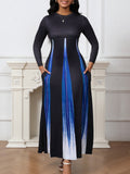 2025 Explosion A-Shaped Dress Spring And Autumn Round Temperament Famous And Printed Gradient Dress