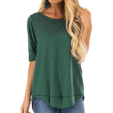 Women's Clothing 2025 Autumn And Winter Round Collar Long-Sleeved T-Shirt Solid Color Loose Top Before The Short And Rear Long Tuxedo Women's T