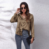 Colored Shirt Women's Denswear Simulation Silk Long-Sleeved Shirt New Women's Clothing
