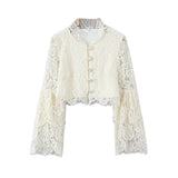 Spring 2025 New Women's Fashion Simple Collar Long-Sleeved Lace Shirt Top
