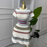 Small Fresh Striped Dresses Women's Summer French Oceanic Vintage Design Sensation Sweet National Wind Knitted Skirt