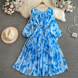 Spring And Autumn Gentle Style Temperament Long Sleeves Low Circle To Receive The Waist Thin Long A-Word Large Pendted Dress
