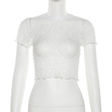2025 Summer Fashion Trend Women's New Round Neck Short Sleeve Mesh Net Open Umbilical Repair T-Shirt