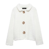 2025 Women's Autumn And Winter New Fashion Flower-Shaped Buckle Knitted Sweater Cardigan Jacket