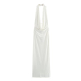 24 New Summer Women's Clothing White Folded Neck Dress