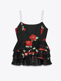 2025 Summer Black Rose Dress Women's New Korean Sling Dress Skirt Half Dress
