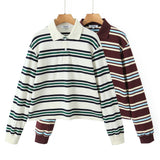 2025 Spring Long Sleeves Vintage Striped Spoo T-Shirts For Loose T-Shirts
