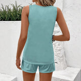 Wish Summer New Feather Printed Casual Fashion Round-Neck Shorts Set For Women