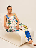 New Women's Fashion Print Wide Leg Trouser Vest Casual Fashion Two-Piece Set