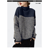 French Design Sense Niche Knitted Jersey High-Neck Loose Streak Languid Wind Thick Sweater Woman