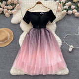 Sensing A Niche Design Bumpy Shoulder Dress Summer Women's Small Net Yarn Waist Princess Dress