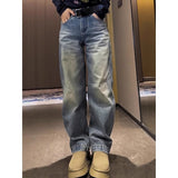 Blue Fashion Straight Jeans Women's Winter 2025 New Plus Velvet Loose Broad Leggings