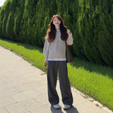Grey Languid Feeling High Waist Broad Leg Sleet Suit Trousers Women Autumn Loose Thin Hanging Straight Trousers