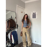 Vintage Niche Suit Women's Summer Slimming V-Neck Short-Sleeved Top Broad Leg Pants High-End Two-Sleeve