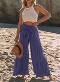 Women's Fashion Temperament Strap Spliced High-Waisted Folds Broad Leggings Casual Loose Trousers