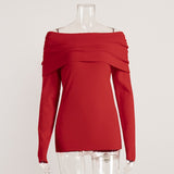 Sweater Women's Fall/Winter 2025 Long-Sleeved Knitted Bottom Shirt With A Word Of The Shoulder Sex-Repair And Exposed Shoulder