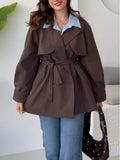 2025 Women's Long-Sleeved Solid Color Tie Button Stormcoat