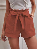 New 2025 Summer Women's Loose Flax Leisure Shorts Pocket Solid Colored High-Rise Broad Legs