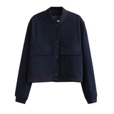 2025 New Women's Fashion French Big Pocket Short Autumn Bomber Jacket Jacket