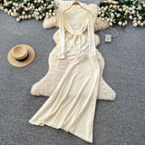 French Temperament Wears A Female Autumn And Winter Design Sense Of Irregular Strap To The Waist Long-Sleeved Knitted Shirt + High Waist Half-Dress
