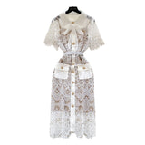 French Court Feng Sleeve Lace Dress Hollow Hook Butterfly Tie Sling Temperament Elegant Dress