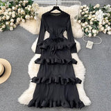 High-End Banquet Dress High-End Light Luxury Niche Lotus Leaf-Side Cake Dress Heavy Industry Folds Long