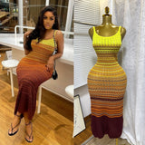 Hanging Knitted Dress Woman 2025 Summer Korean Chic Retro Gradient Wavy Dress