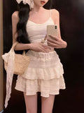 Pure-Want White Sling With Breast Vest Body Bm Half-Dress Short Skirt Two Sets With Short Top Summer