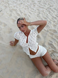 New Casual Hollow Knitted Short-Sleeved Short-Sleeved Short-Sleeved Set For Women's Clothing In Summer 2025