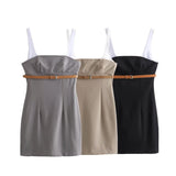 Belt Sling Splicing Short Dress Commuter Assembly Woman 2025 New Products