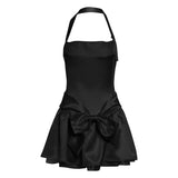 Fashion 2025 Summer New Women's Clothing Sexy Pure Hot Girl Bow Hanging Neck Bare Back Dress Dress Woman