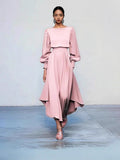 2025 Women's Round Neck Long Sleeves Pure Dress Dress Tight Waist Thin