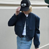2025 New Women's Fashion French Big Pocket Short Autumn Bomber Jacket Jacket