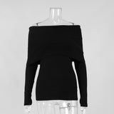 Sweater Women's Fall/Winter 2025 Long-Sleeved Knitted Bottom Shirt With A Word Of The Shoulder Sex-Repair And Exposed Shoulder