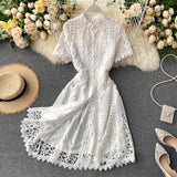 French Retro Famous Style Temperament Dress Heart Lace Short-Sleeved Dress Women's Summer Dress