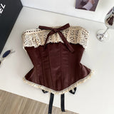 The Ancient English Wind Brae Vest Woman Summer Lace Hook Flower Tied With Fish Bone Gird Waist Small Man Is Beautiful