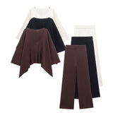 Cloak-Style Asymmetrical V-Necked Collar Sweater High-Waisted Trousers Casual Knitting Set 2025 Spring Girl