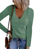 2025Wish Autumn New Women's Button Vest Solid Color V-Neck Long-Sleeved T-Shirt Top