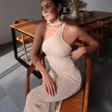 2025 New Summer Sexy Seaside Holiday Solid-Colored Shoulder Bag Hips Long Dress Woman