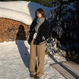 Kis Color High-Waisted Broad-Legged Casual Pants Women 2025 Autumn And Winter Small Thick Loose Straight Long Trousers