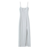 Double-Sided Cloth Sling Dress 2025 Summer Temperament Dress Dress Open Back Fork And Medium Long Fan Skirt